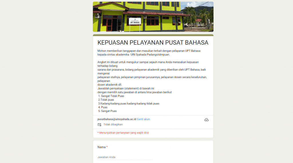 Survei Kepuasan Pelayanan UPT Bahasa