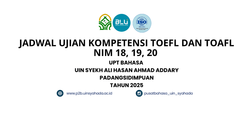 Jadwal Ujian Kompetensi TOEFL dan TOAFL NIM 18,19, dan 20